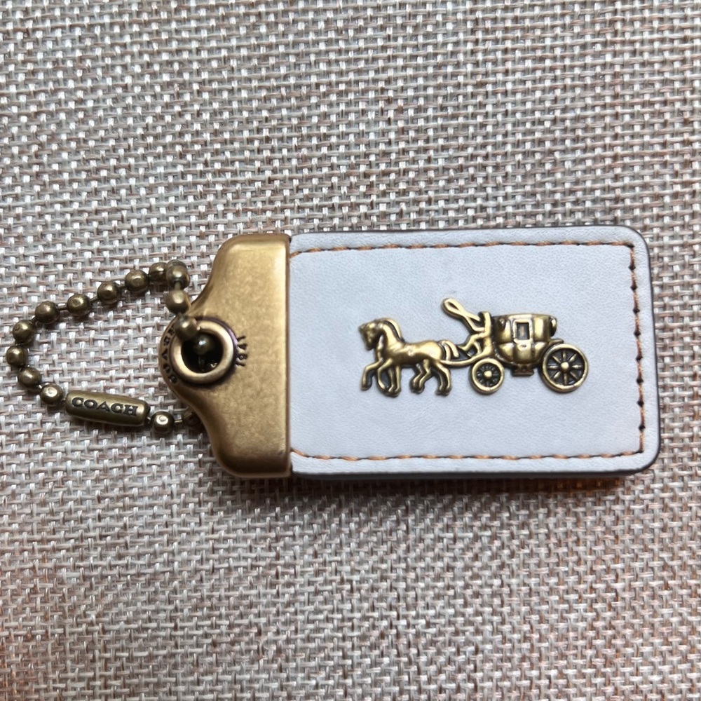 Coach LARGE 2.5" 1941 hangtag tag white chalk tan leather and brass